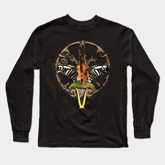 Steampunk violin with little fairy Long Sleeve T-Shirt by Nicky2342